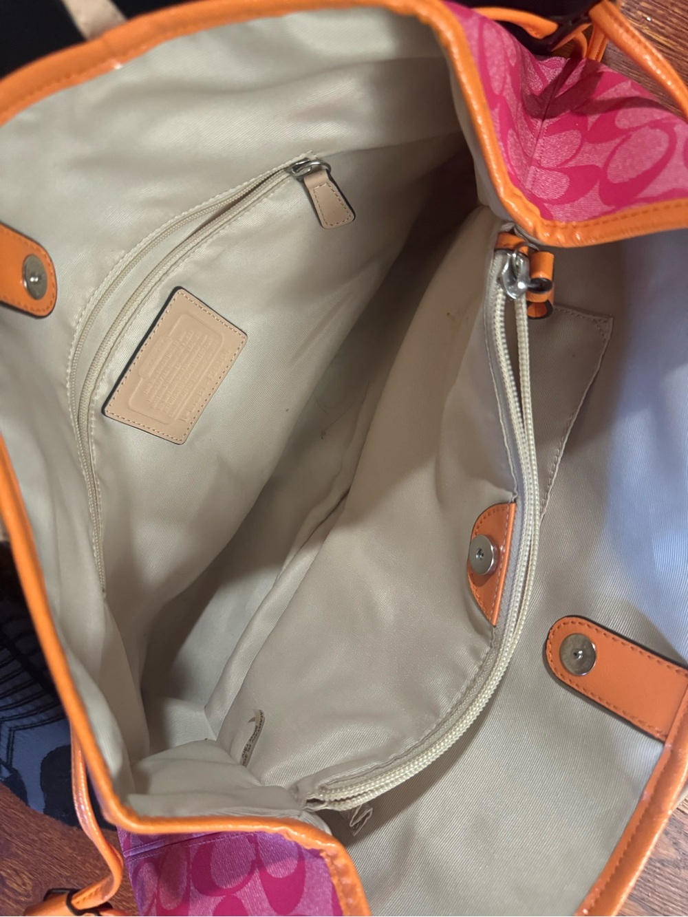 Coach Pink Signature Stripe Tote with Orange Accent - Picture 3 of 5